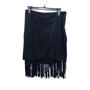 Blu Pepper Fringe Faux Suede Skirt L